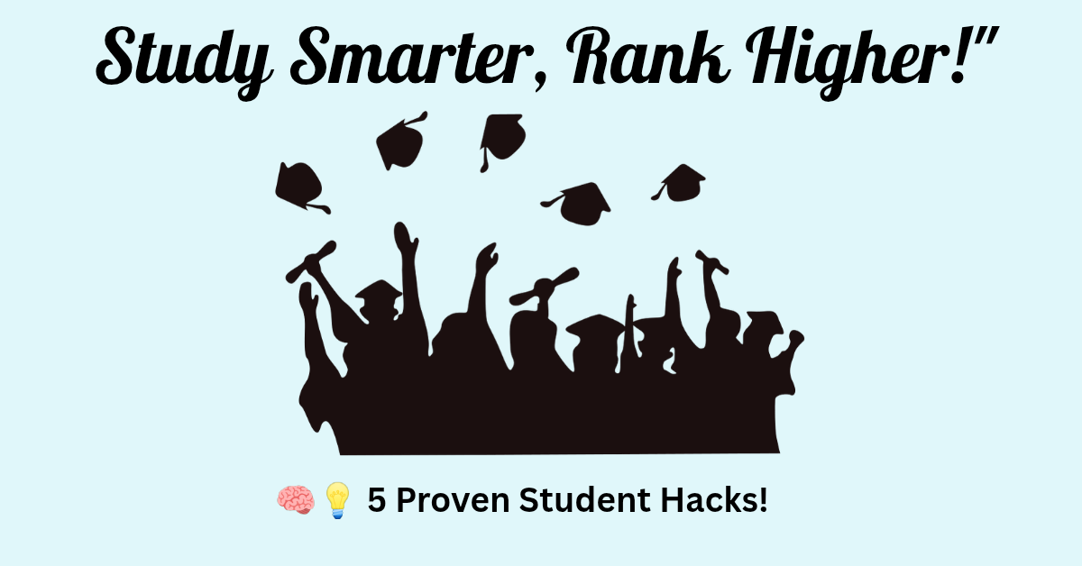 College students celebrating graduation with study hacks title - Study Smarter, Rank Higher