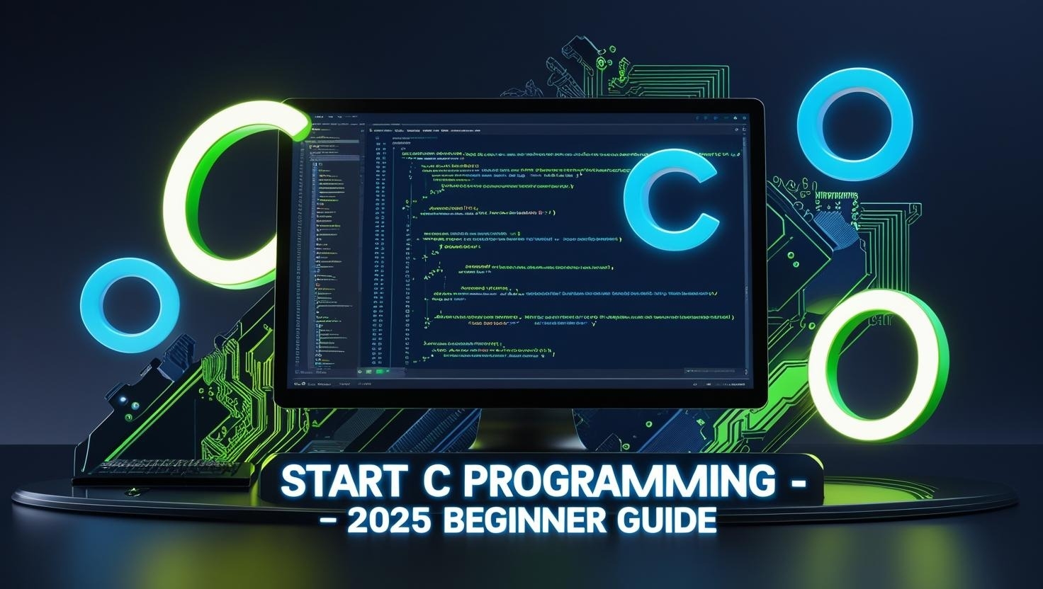 Futuristic setup showing C programming concept for beginners